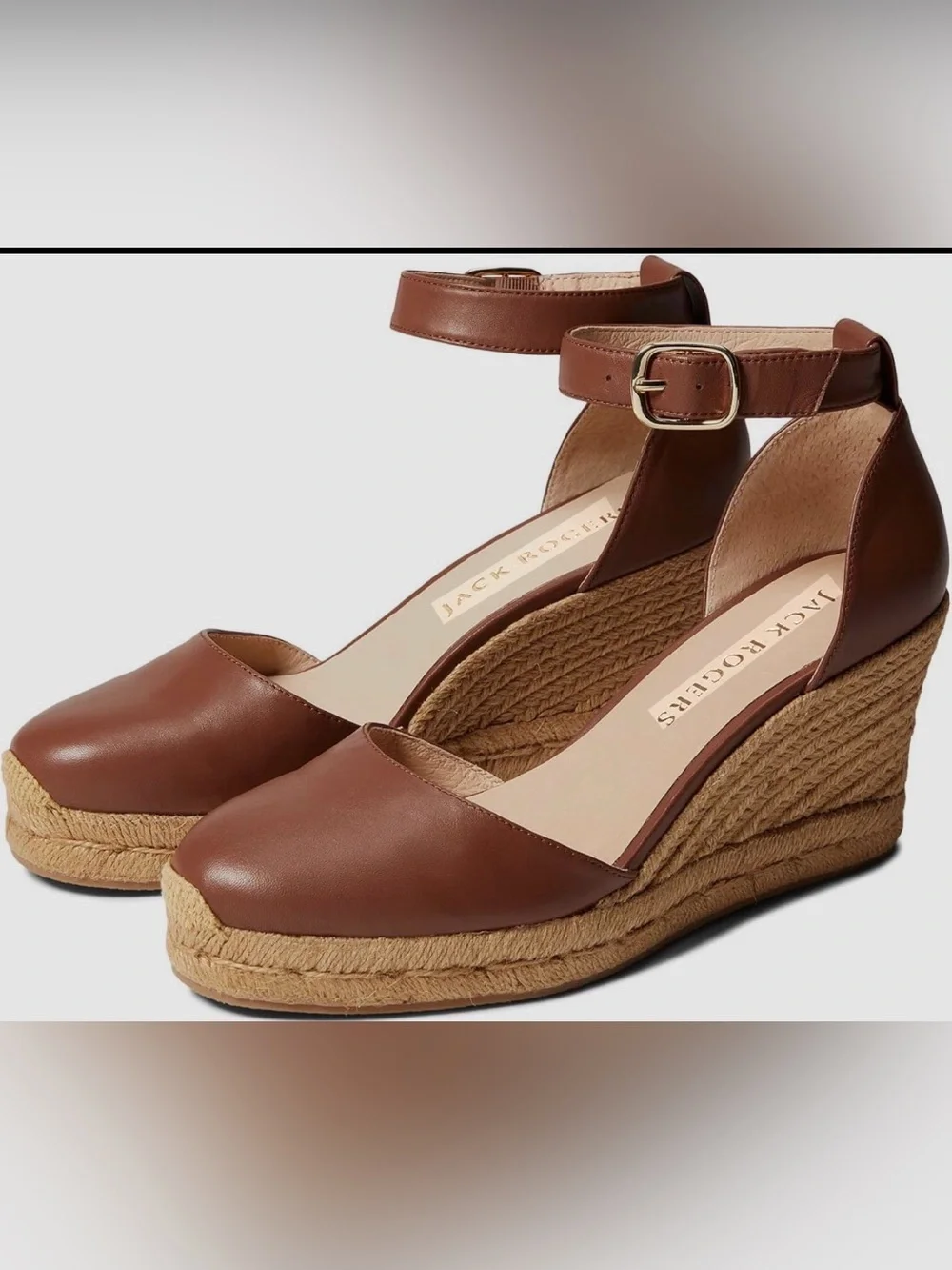 NEW Jack Rogers Palmer Closed Toe Espadrille Wedges Mocha 6.5